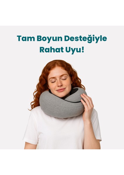 Tam Boyun Destekli Seyahat Yastığı Spiral Katlanabilir Hafızalı Köpüklü Visco Yıkanabilir Kılıf