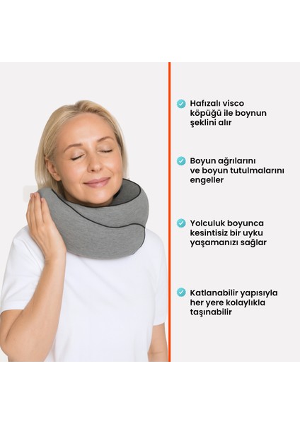 Tam Boyun Destekli Seyahat Yastığı Spiral Katlanabilir Hafızalı Köpüklü Visco Yıkanabilir Kılıf