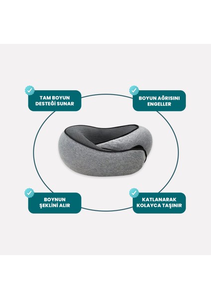 Tam Boyun Destekli Seyahat Yastığı Spiral Katlanabilir Hafızalı Köpüklü Visco Yıkanabilir Kılıf