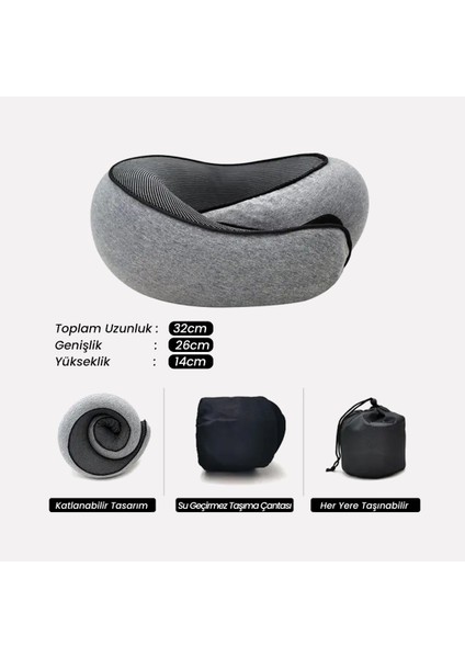 Tam Boyun Destekli Seyahat Yastığı Spiral Katlanabilir Hafızalı Köpüklü Visco Yıkanabilir Kılıf