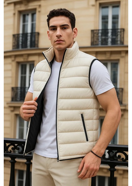 Erkek Kışlık Cepli Trend Fermuarlı Krem Şişme Yelek fırsatları