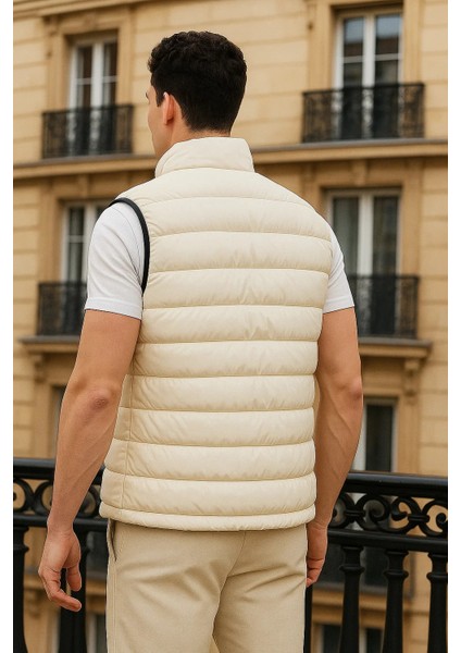 Erkek Kışlık Cepli Trend Fermuarlı Krem Şişme Yelek indirimleri