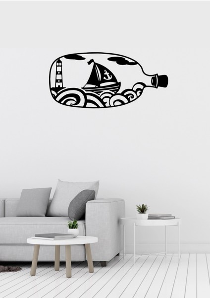 Şişe Içinde Gemi Figürlü Dekoratif Metal Duvar Süsü