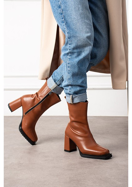 Kadın Taba Mat Deri Kalın Topuklu Bot – Şık Kışlık Günlük Ofis Kombinleri Için Rahat Ortapedik Model