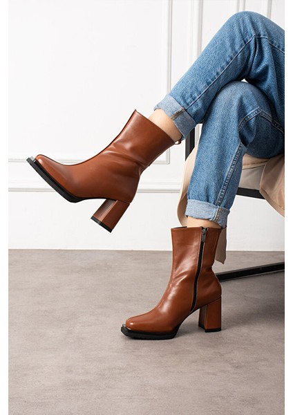 Kadın Taba Mat Deri Kalın Topuklu Bot – Şık Kışlık Günlük Ofis Kombinleri Için Rahat Ortapedik Model modelleri