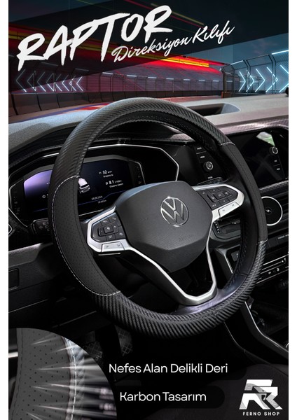 Raptor Serisi Geçmeli Direksiyon Kılıfı Delikli Deri Terletmez Araç Akasesuar