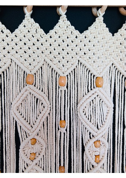 El Yapımı Boncuklu Pamuk Makrome Kapı Perdesi - Doğal Ahşap Boncuklu Dekor indirimleri