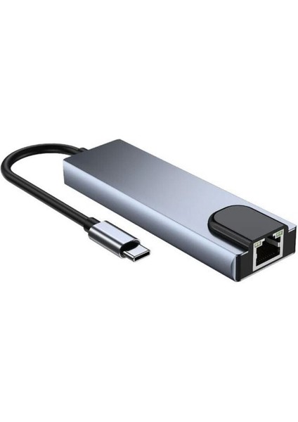 Type-C 5-In-1 Çoklayıcı 4K HDMI + USB 3.0*2 + Ethernet Girişli Hub