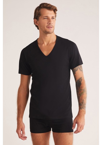 Enrico Erkek V Yaka Kısa Kollu %100 Pamuk 2'li Tshirt Set
