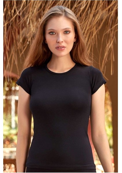 Berrak 2'li Bisiklet Yaka Kısa Kollu Pamuklu ve Likralı Kdın Kısa Kollu Atlet