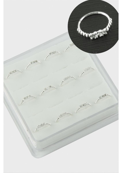 Kare Zirkon Halka Gümüş Hızma 12 Adet