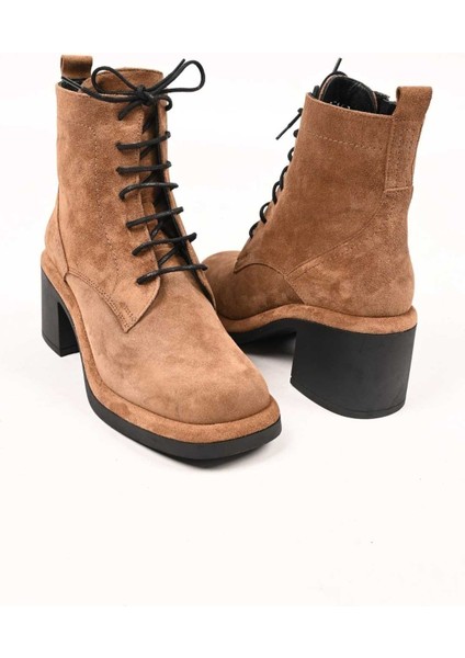 Bağcıklı Fermuarlı Termo Taban Hakiki Deri Topuklu Bot 336-1233 Kadın Bot