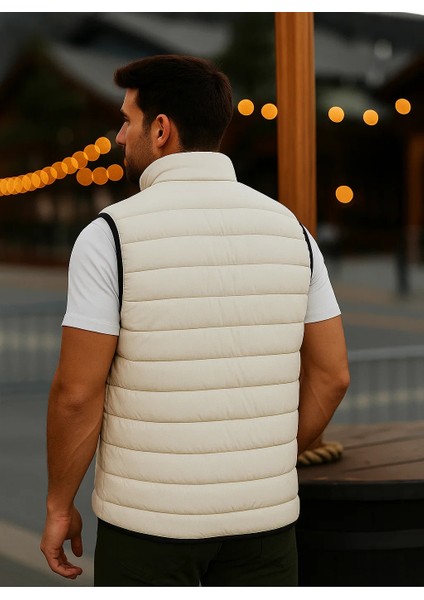 Erkek Astarlı Kışlık Cepli Fermuarlı Krem Şişme Yelek indirimleri