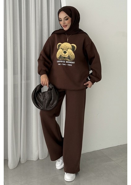 Ayıcık Desen Üç Iplik Ikili Takım 1655 - Kahve