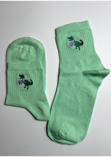 Pamuklu Dinozor Nakışlı Unisex Kolej Çorap