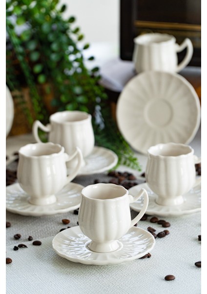 Lale 12 Parça 6 Kişilik Porselen Kahve Fincan Takımı