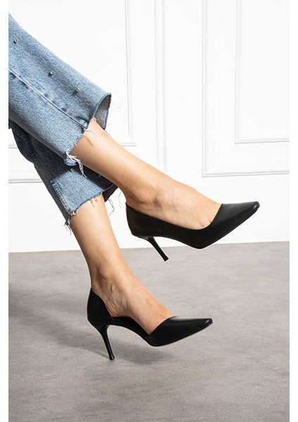 Mat Siyah Vegan Deri Stiletto – 7 cm Ince Topuklu Rahat Günlük Ofis Ayakkabısı fiyatları