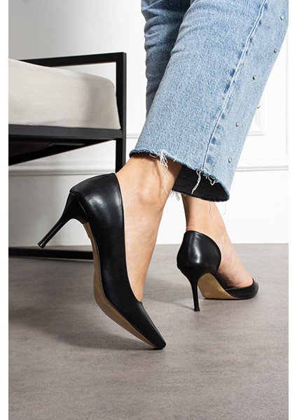 Mat Siyah Vegan Deri Stiletto – 7 cm Ince Topuklu Rahat Günlük Ofis Ayakkabısı fırsatları