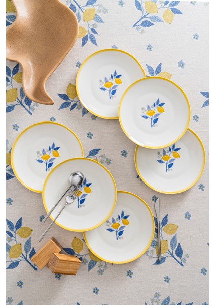 Limon Desenli 25 cm Premium Porselen Servis Tabağı - 6 Adet