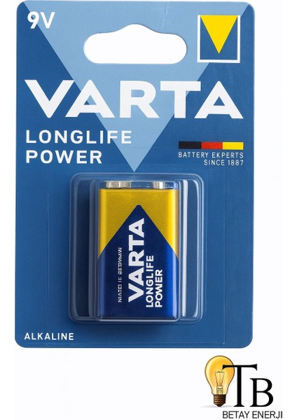 9V Longlife Power Alkalin Pil,
