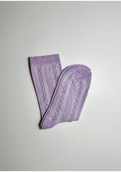 Pamuklu Kabartmalı Renkli Kadın Çorap 2 Çift