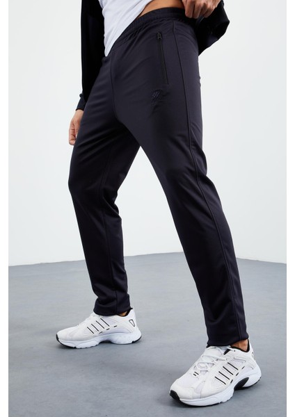 Lacivert Dik Yaka Fermuarlı Standart Kalıp Klasik Paça Erkek Eşofman Takımı - 85162