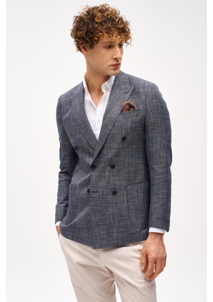 Erkek Lacivert Slim Fit / Dar Kalıp Geniş Kırlangıç Ceket