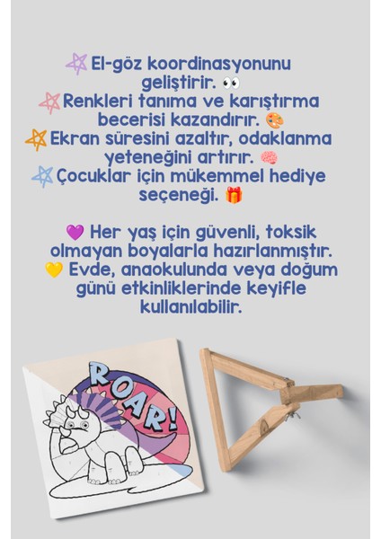 Dinazor Roar Temalı Çocuk Şövale Tuval Boyama Seti | Ahşap Şövale+Tuval+6 Renk Akrilik Boya+Fırça indirimleri