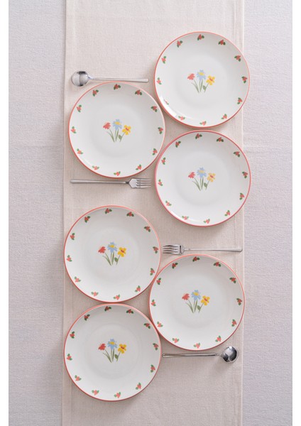 Liora Çiçek Desenli 20 cm Porselen Pasta & Kahvaltı Tabağı - 6 Adet fiyatları