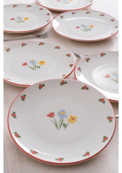 Liora Çiçek Desenli 20 cm Porselen Pasta & Kahvaltı Tabağı - 6 Adet modelleri