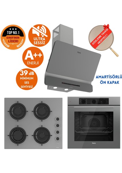 Flowart & Silentart Voen/ Sessiz Antrasit-Gri Ankastre Set (D082-SA + QBL62CPR + CS208-FA )