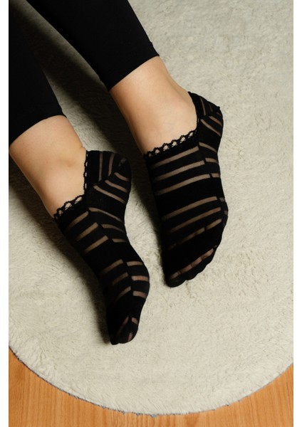 Dantel Ağızlı Şerit Desenli Kadın Ince Babet Çorabı 35-37 fiyatları