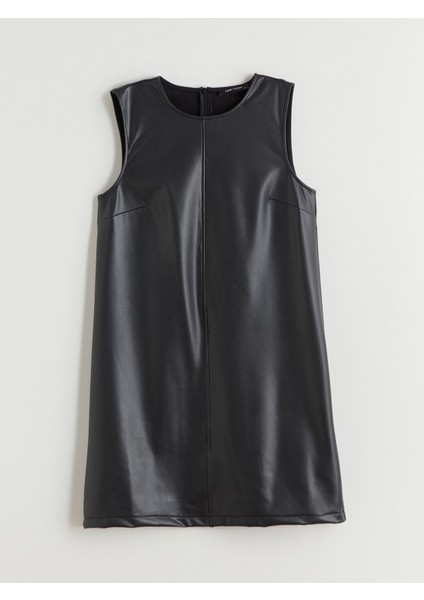 Yeni Sezon Bisiklet Yaka Deri Görünümlü Mini Elbise indirimleri