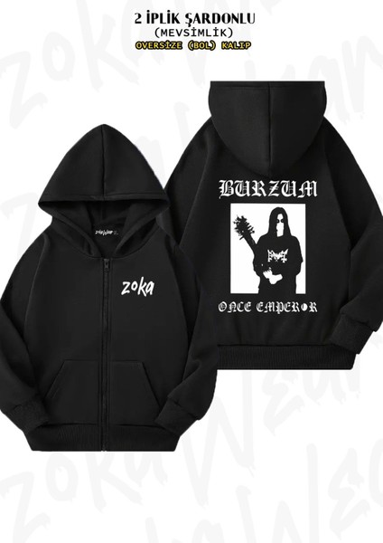 Unisex Burzum V3 Baskılı Oversize Sırt Baskılı Fermuarlı Kapşonlu Hırka