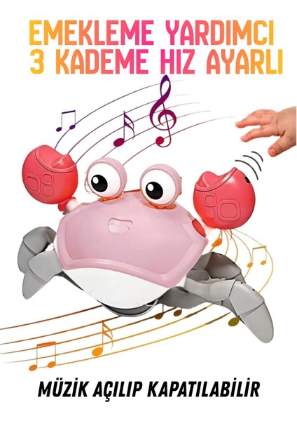 Oyuncak Emeklemeye Yardımcı 3 Kademeli Hız Kapatıp Açılabilen Müzikli Sensörlü Dahili Şarjlı Yengeç Yatay Hareketli indirimleri