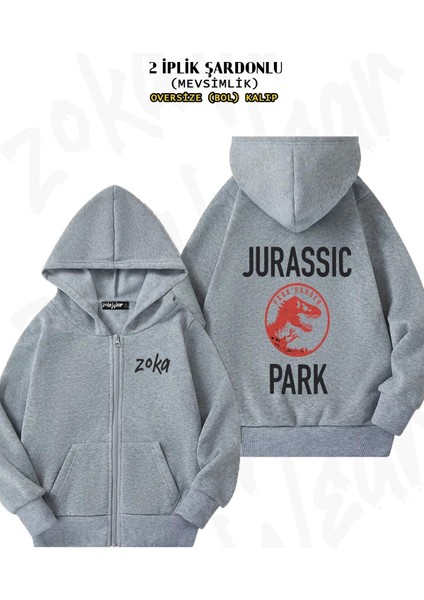 Unisex Jurassic Park Vintage Park Baskılı Oversize Sırt Baskılı Fermuarlı Kapşonlu Hırka