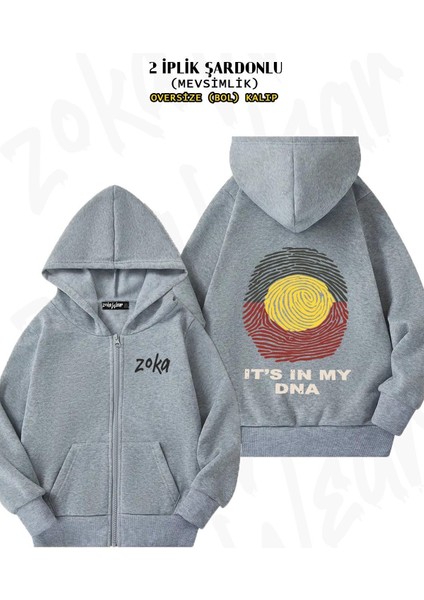 Unisex Aboriginal Basic Dna Baskılı Oversize Sırt Baskılı Fermuarlı Kapşonlu Hırka