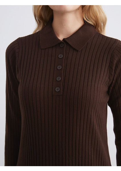 Yeni Sezon Polo Yaka Fitilli Triko Elbise modelleri