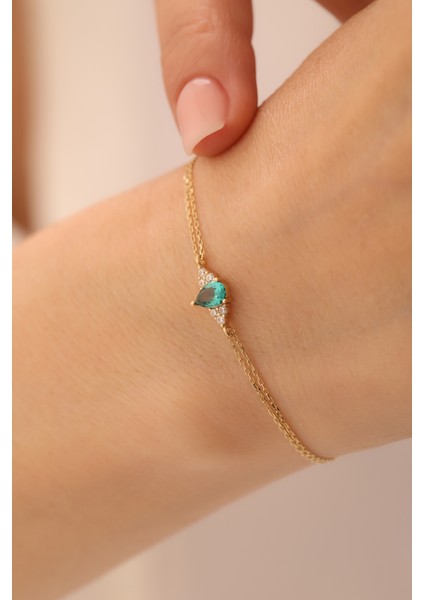 14 Ayar Altın Üçgen Zümrüt Taşlı Bileklik