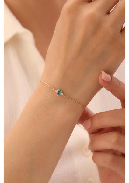 14 Ayar Altın Üçgen Zümrüt Taşlı Bileklik modelleri