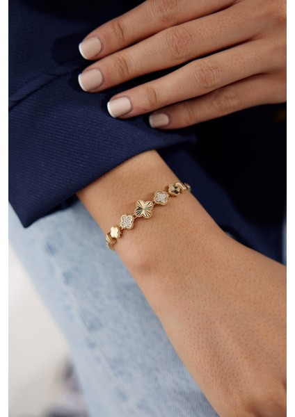 14 Ayar Altın Italyan Yoncası Kalemli Bileklik