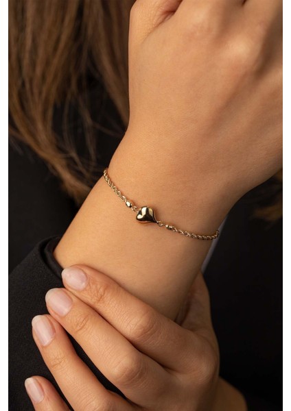 14 Ayar Altın Burgu Zincir Kalp Bileklik