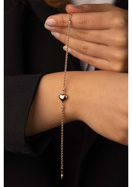 14 Ayar Altın Burgu Zincir Kalp Bileklik modelleri