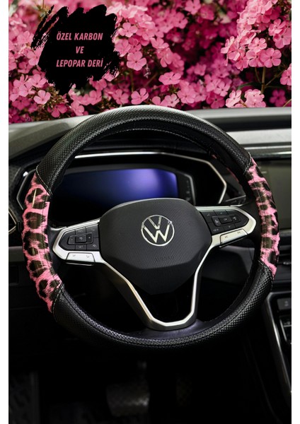 Sakura Serisi Leopar Karbon Desenli Direksiyon Kılıfı Araç Aksesuar Geçmeli Direksiyon Kılıfı modelleri