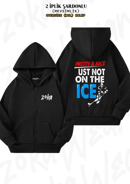Unisex Buz Hokeyi Ice Hockey1 Baskılı Oversize Sırt Baskılı Fermuarlı Kapşonlu Hırka