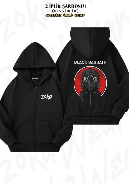 Unisex Black Sabbath Özel V2 Baskılı Oversize Sırt Baskılı Fermuarlı Kapşonlu Hırka