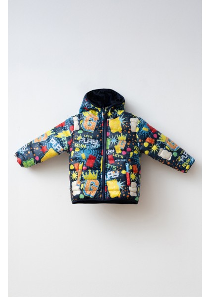 Erkek Çocuk Desenli Mont Lacivert M203