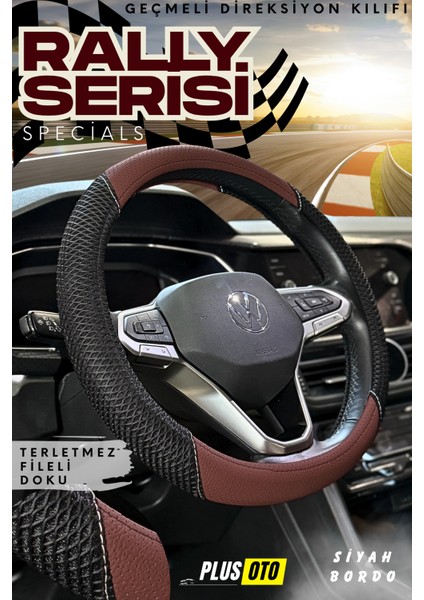 Rally Serisi Geçmeli Oto Direksiyon Kılıfı Özel Fileli Terletmez Doku ve Delikli Deri Araba Aksesuar