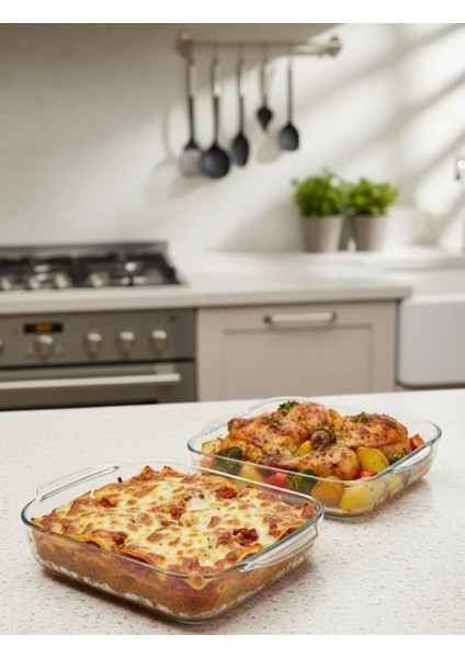 2’li Kare Borcam Fırın Tepsisi – Isıya Dayanıklı, Şık Tasarım, 2'li Set
