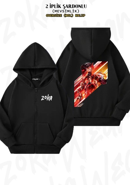 Unisex Ant Man Baskılı Oversize Sırt Baskılı Fermuarlı Kapşonlu Hırka